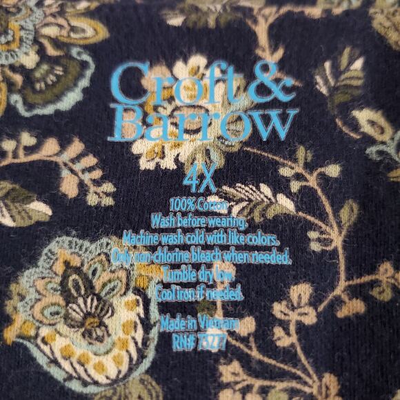 Croft & Barrow Womens Floral Split Neck Short Sleeve Top Plus 4X 100% Cotton - Picture 6 of 8